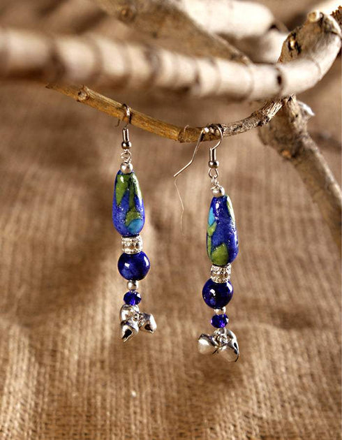 Drop Bead With Ghungroo Earrings (Blue)
